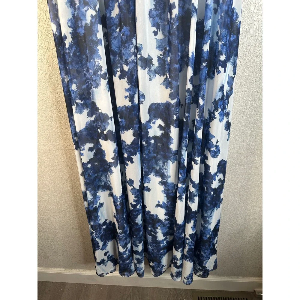 Shoshanna Midnight Women's Blue White Floral Pleated Chiffon Maxi Gown Size 6